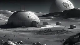 secret alien base on the moon, photorealistic drawing