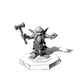 low poly, "pompel og pilt ", goblin troll miniature model half painted arms outstretched holding battle hammer offering gift, standing on black and white pencil drawn hexagon grid, dwarf is whacking finger on hands and shadows of artist