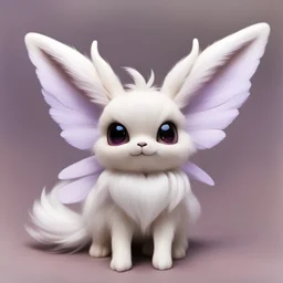 Eevee with pale violet fur and three horns and a white moth tail with pale white moth wings, masterpiece, best quality