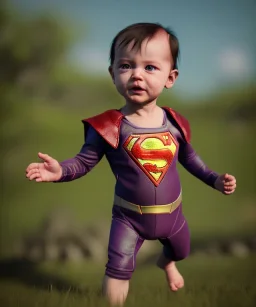 Baby super hero suit, full body, bokeh