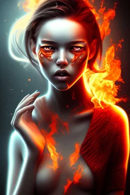 Crying girl, on fire