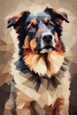 portrait of a shepherd dog playing in polygon art