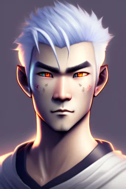 gaming yuong man with silver hair and bright white eyes avatar logo