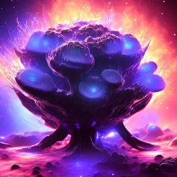 Spherical Frost metal magic armoured lightning Mycelium giant blob MUSHROOM flower stars galaxy SPACE lANDSCAPE BURNING IN BLUE FLAMES hellfire abyss math chaos