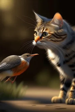 gatto che cattura uccello realistico