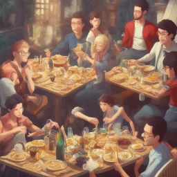 A collection of people enjoying brunch, Hayao Miyazaki