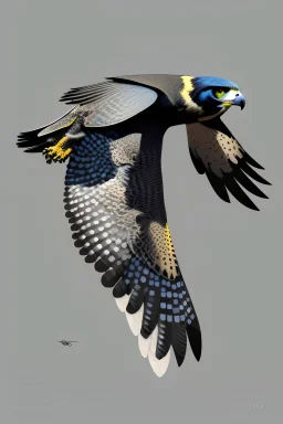 "Create an AI line art piece featuring the Peregrine Falcon, half body short, front short, one of nature's fastest and most agile predators. Capture the bird in flight, showcasing its incredible speed and grace. Highlight the intricate details of its feathers and the intensity in its eyes, embodying the essence of this magnificent raptor."