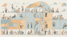 صورة تجسّد رمزية "بناء العادات اليومية الناجحة"، حيث تصور شخصًا يقوم بوضع قطع اللغز في مكانها لتشكيل صورة مكتملة. هذا يرمز إلى عملية تكوين وتطوير العادات الإيجابية خطوة بخطوة لتحقيق الإنتاجية وزيادة مستوى السعادة في الحياة اليومية.