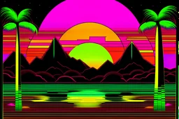 80s neon sunset with yellow, green, pink and orange