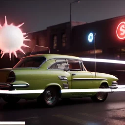 Ultra Realistic retro sci-fi, explosion Supermarket parking scene, 1960 year, many people running. blonde woman, sweet scarlet Johansson face, perfect iris, glow eyes, face makeup, tight latex coat; many panic people, Retro sci-fi style, soft color, highly detailed, unreal engine 5, ray tracing, RTX, lumen lighting, ultra detail, volumetric lighting, 3d, finely drawn, high definition, high resolution.