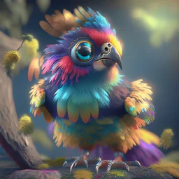 cute bird creature,colorful feathers, unreal engine 5, 8k resolution, photorealistic, ultra detailed