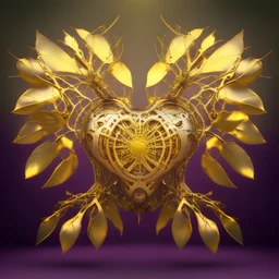 golden robot electric heart with tree wings