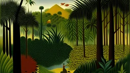 A rainforest in ancient Egyptian hieroglyphics painted by Henri Rousseau