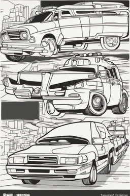 transport coloring page for kids, POLICE CAR, cartoon style, thick outline, low details, no shading, no color