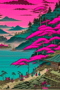 A purplish magenta Swedish resort painted by Utagawa Hiroshige