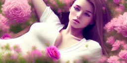 girl laying in flowers, beautiful, magical