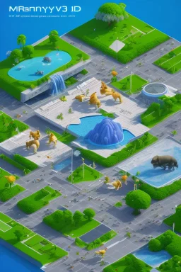 3d Isometric render, zoo animal display