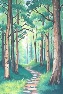 oil pastel painting. landscape forest