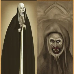 Nosferatu with tentacle beard grey skin and vampire fangs as a Russian Orthodox