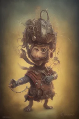 small cute steampunk mechanical monkey