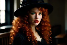 Merida from ''Brave'' movie,IN A BLACK COSTUME ,BLACK HAT,RED LIPS,FEMME FATALE