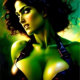 portrait 'beautiful Sexy Busty She-Hulk',crystal clear green eyes,painting by gaston bussiere, greg rutkowski, yoji shinkawa, yoshitaka amano, tsutomu nihei, donato giancola, tim hildebrandt, oil on canvas, cinematic composition, extreme detail,fit full head inside picture,32k