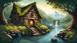 (watermill:1.6), enchanted ancient Celtic druid fairy tale illustration style