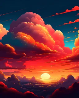 edit design of clouds in sunset with anime graphique