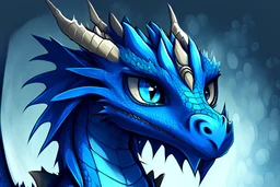 digital art/cartoon anime style blue dragon, confident, kind features