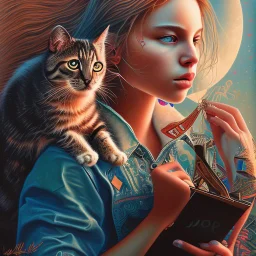 A girl and her cat inspirational styles - Pointillism, Realism and Fauvism