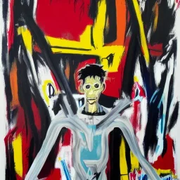 evangelion in style of basquiat painting