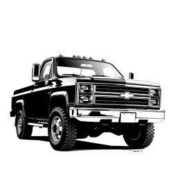 Chevrolet square body truck facing a little to the left, high contrast black and white vector