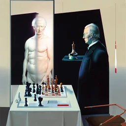 Putin, President Xi Of China And Joe Biden Play Chess With A Pigeon,Ufo And Atomic Bomb Mushroom Cloud,Complex Surgical Instruments Intermixed With A Newborn Boy,Minimalism,Painting By Adrian Ghenie,Rene Magritte,Pablo Picasso,Michelangelo,Salvador Dali,Lucian Freud