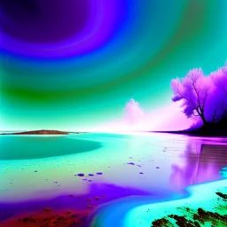 beautiful turquois sky violently exploding and bleeding out dirty upstream colors of purple, green, and brown, surreal, dreamlike