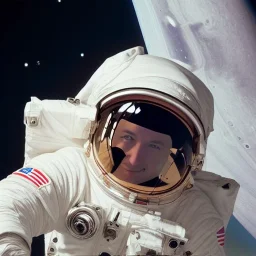 astronaut with saturn rings around him in space