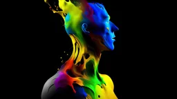 the silhouette of a human overcome with emotion, where the emotion is represented as colorful chemical flows through the body