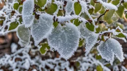 photo of apple tree leaves covered in a frosty frosty casing, this time with my brown fence in the background.