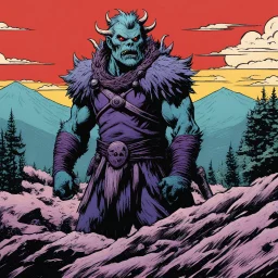 [horror monster series collector cards (1961)] realistic photo 8k of the one, in the middle of nowhere [illustration by Andrew MacLean in the comics Head Lopper style with Kupka's pixel colour palette]