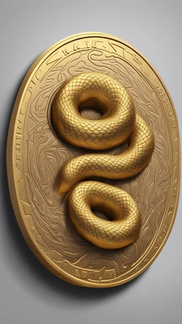 a smooth 3d game graphics circular shaped golden coin with a full body relief print of snake butt