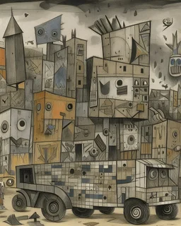 A gray metal junkyard designed in Heidrun manuscripts painted by Paul Klee