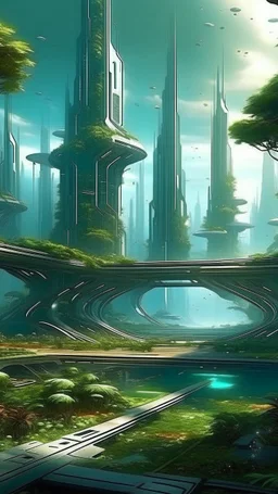 sci fi, futuristic garden, city