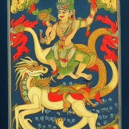 india god of flowers and fruits riding on a dragon