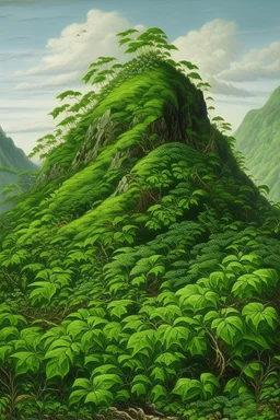 A green leafy mountain with thorny vines painted by Henry-Robert Brésil