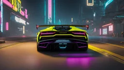 lamborghini sian Mansory Cyberpunk 2077 neon Style Rear View, Super Detailed, desktop wallpaper, 4K