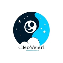 Logo, vector, clean, circle logo with a face looking up at the moon clouds and stars