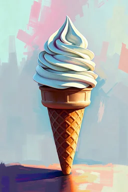 digital painting, oilpainting, a vivid summer colorful ice cream cone with wipped cream,complex serene colorful background