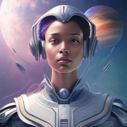 cosmos masterpiece android, sango fantasy, fantasy magic, intricate, sharp focus, illustration, highly detailed, digital painting, concept art, matte, artgerm and paul lewin and kehinde wiley, full figure, fit in board, cyber punk, pretty accurate hands face fingers, natural aye, fit within portrait