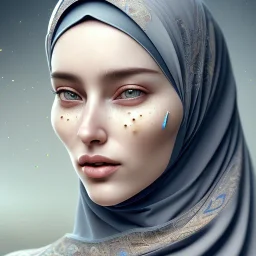 close up portrait of Sofia Buttela as woman in hijab, fine detail, highly intricate, modern surrealism painting, defined cracks and breaks, high-quality, volumetric lighting, 8k, ultrahd, George Grie, Marco Escobedo, Igor Morski,Brian Froud, Howard Lyon, Selina French,