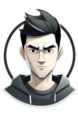 Design gaming yuong man with silver dark hair and bright white eyes avatar logo