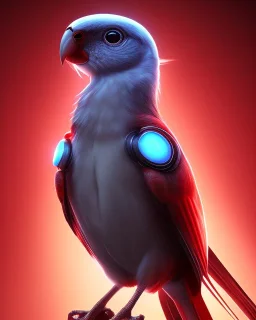 A beautiful portrait of a cyborg bird red color scheme, high key lighting, volumetric light high details psychedelic background